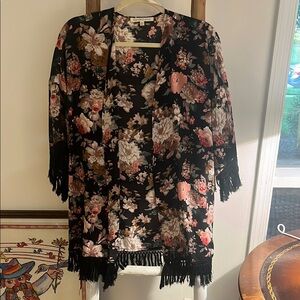 Daniel Rainn Black and Pink Floral Kimono